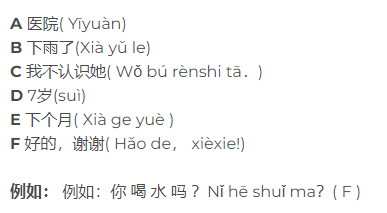 Exemplo de questão de leitura do HSK1